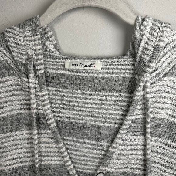 Simply Noelle White & Gray Striped Cotton Knit Swimsuit Cover Up Women's Medium - Picture 3 of 9